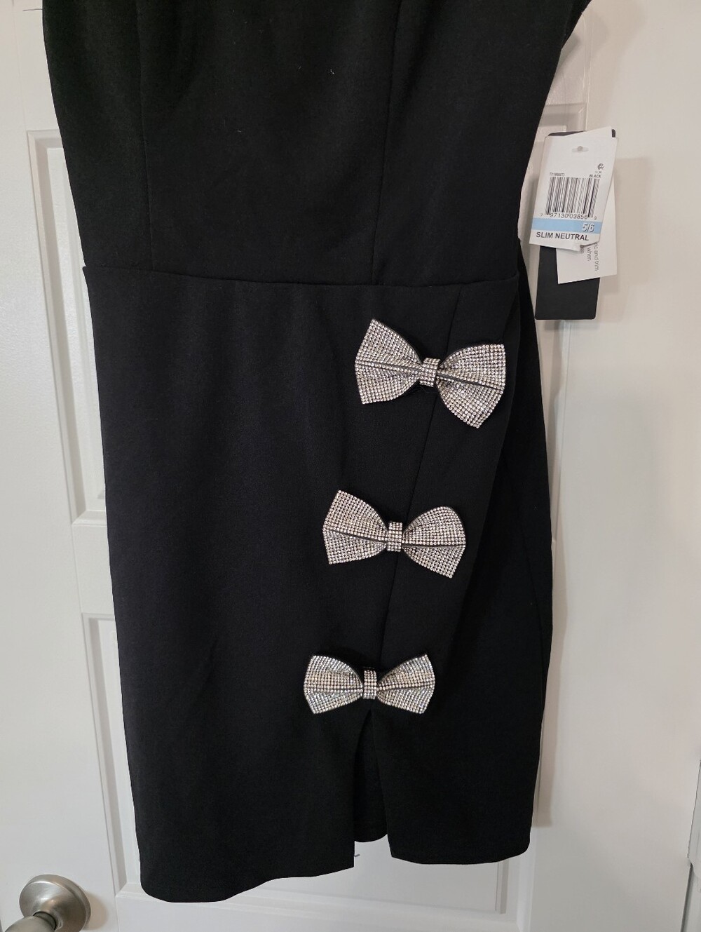 NWT City Studio Black Rhinestone Bow Mini Dress 5/6 Sweetheart Neck Party $129 - Picture 5 of 11